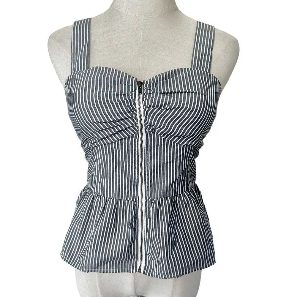 Blashe grey and white striped zip tank top